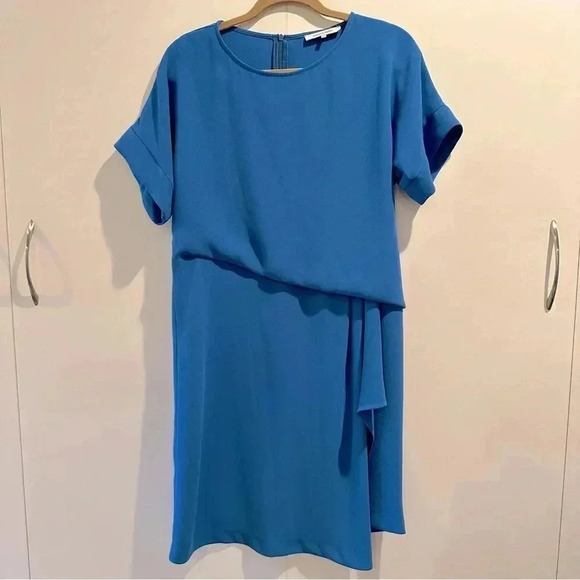 Gerard Darel Paris “Rimini” Crepe Asymmetrical Drape Dress Blue EU 40/US 10 EUC‌ - Picture 4 of 13